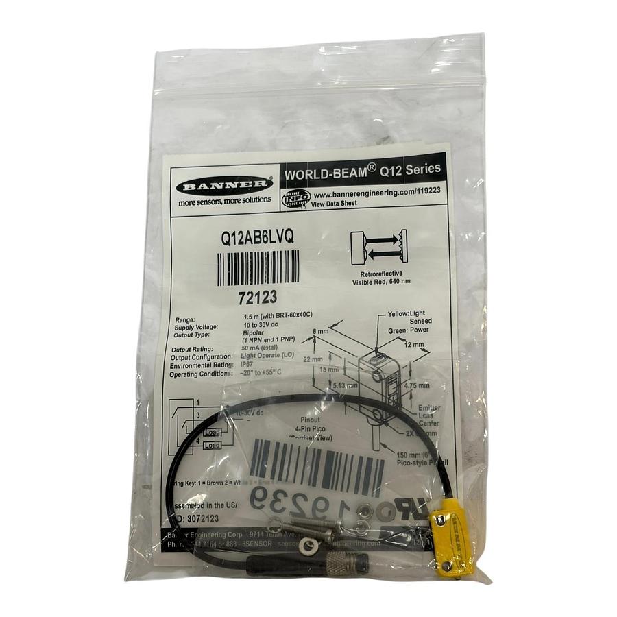 Banner Engineering Q12AB6LVQ World-Beam Photoelectric Sensor 72123 NEW