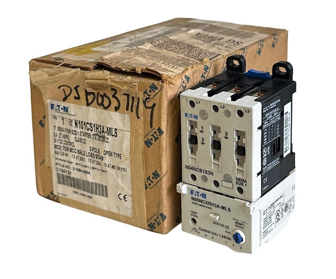 Used NEW EATON N101CS1H3A-MLS / 3-1584-006A NEMA FVNR SIZE 1 STARTER 27A 24VDC 3-POLE