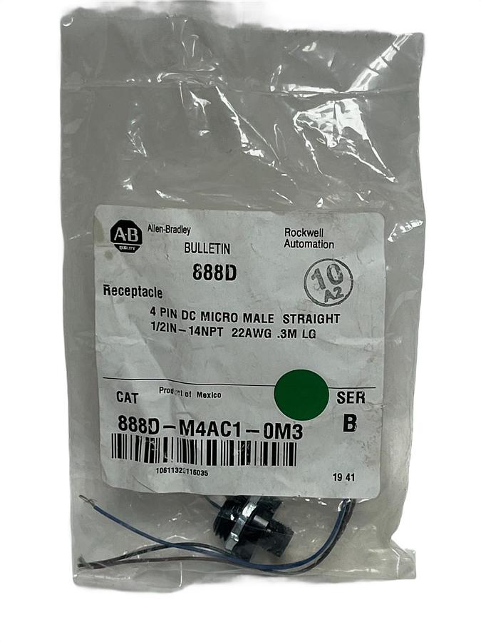 Allen-Bradley 888D-M4AC1-0M3 DC Micro Receptacle 4-Pin Male 0.3M Ser B - NSMP