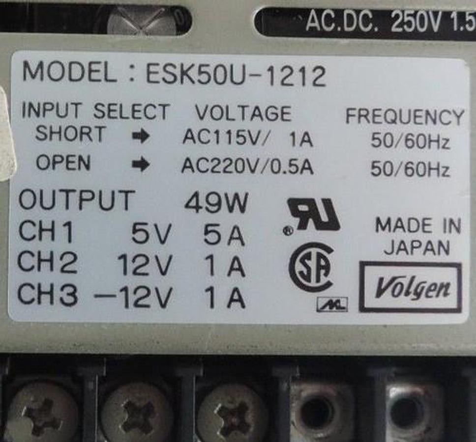 Used VOLGEN ESK50U-1212 POWER SUPPLY 115VAC 1AMP 49WATT