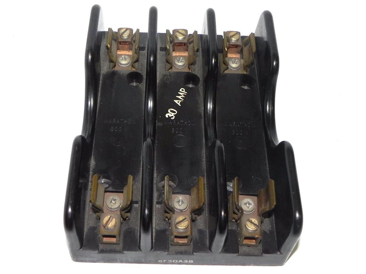 Used MARATHON 6F30A3B FUSE BLOCK 30AMP 3POLE 600VAC