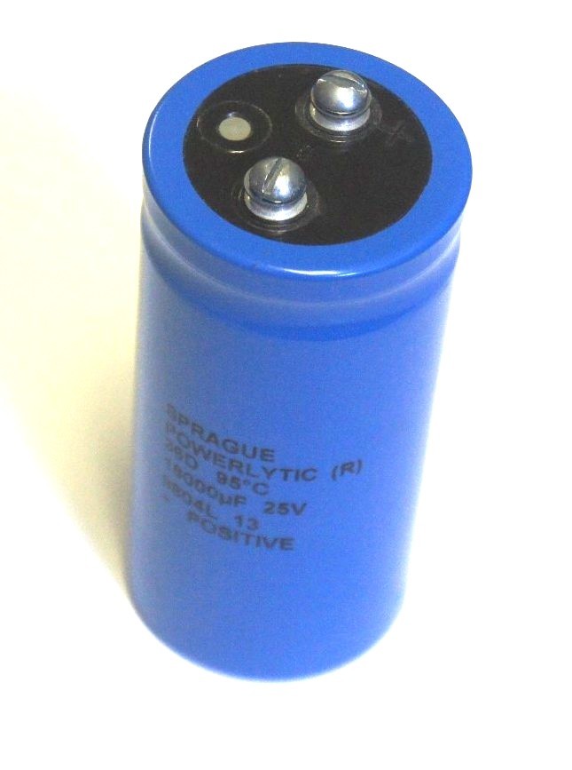 Used SPRAGUE 9804L POWERLYTIC CAPACITOR 36D, 95 DEG. C, 18000UF 25V 9804L 13 POSITIVE