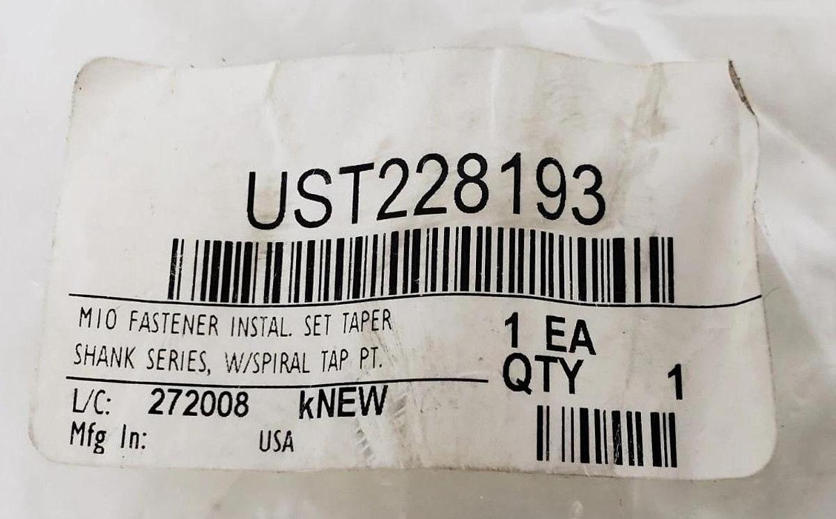 NEW UST228193 M10 FASTENER INSTAL SET TAPER SHANK SERIES W/ SPIRAL TAP PT 272008