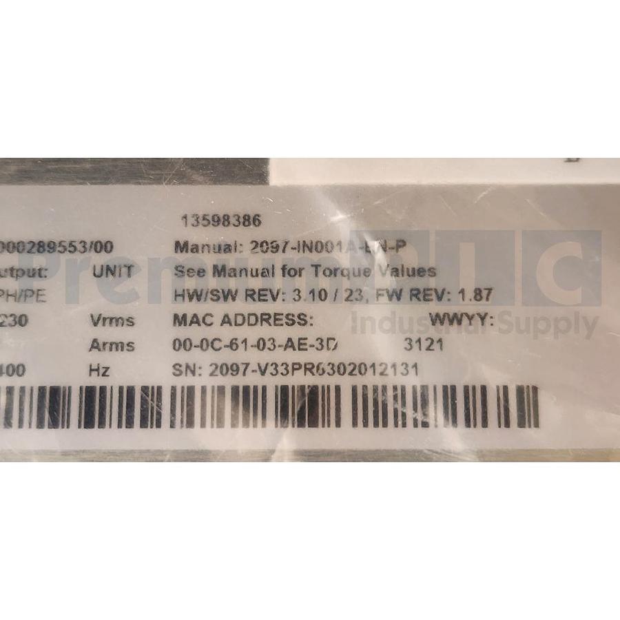 Used ALLEN BRADLEY 2097-V33PR6 /A KINETIX 300 EtherNet/IP INDEXING SERVO DRIVE NSMP