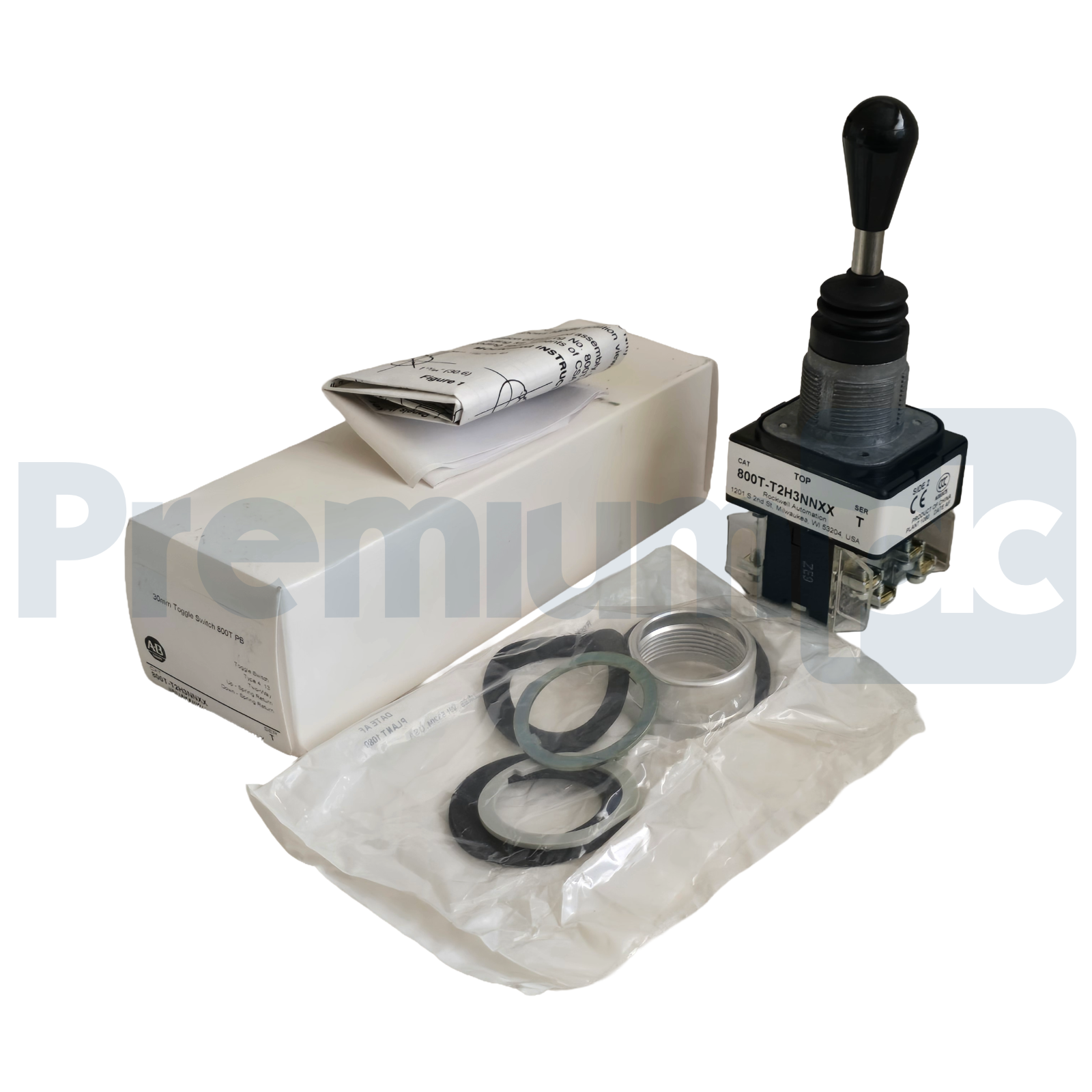 Used Allen-Bradley 800T-T2H3NNXX /T 30mm 2-Way Toggle Switch Spring Return, 2NO/2NC