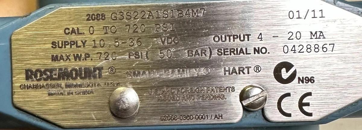 Used ROSEMOUNT 2088 G3S22A1S1B4M7 SMART FAMILY HART TRANSMITTER 1199WNB05-ARFW22DAA5