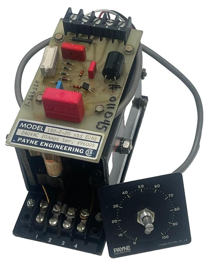 Used PAYNE ENGINEERING 18D-2-20 std 60Hz Power Controller 240VAC 20A TURN DIAL 0-100