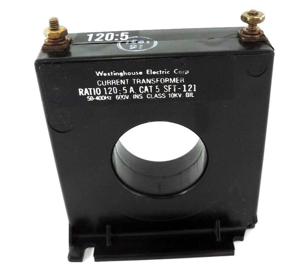 Used WESTINGHOUSE 5SFT-121 CURRENT TRANSFORMER RATIO 120:5A, 50-400HZ, 600V