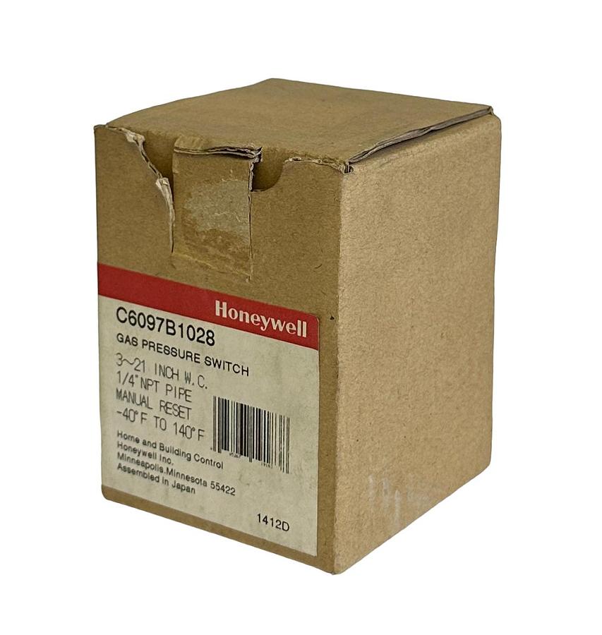 Used NEW HONEYWELL C6097B-1028 / C6097B1028 GAS PRESSURE SWITCH MANUAL RESET
