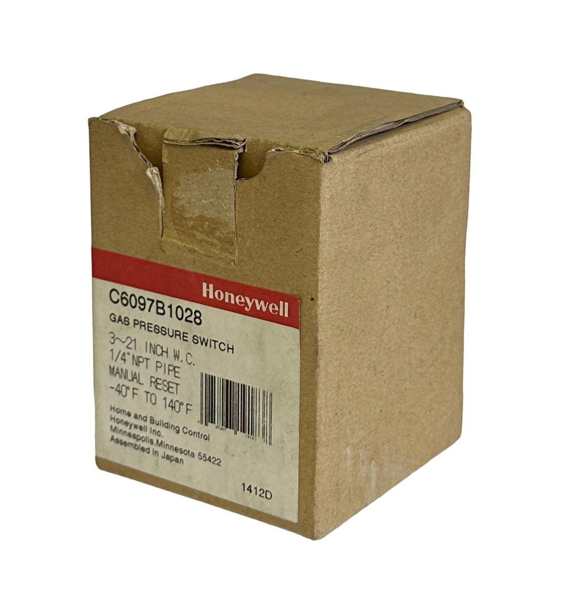 Used NEW HONEYWELL C6097B-1028 / C6097B1028 GAS PRESSURE SWITCH MANUAL RESET