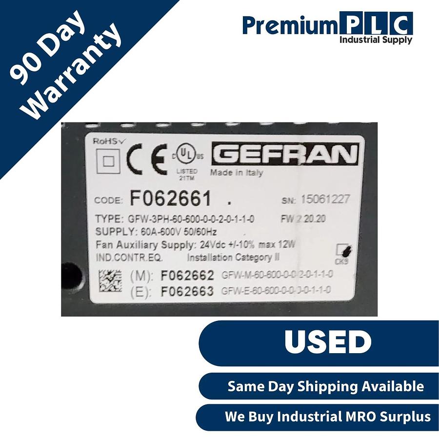 Used USED GEFRAN GFW-3PH-60-600-0-0-2-0-1-1-0 ID: F062661 GFW SCR POWER CONTROLLER