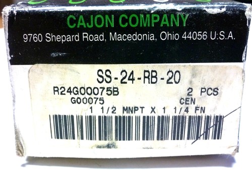 Used CAJON SS-24-RB-20 2PCS STAINLESS STEEL PIPE FITTING SS24RB20 NIB