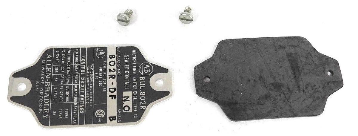 Used NEW ALLEN BRADLEY 802R-DF SER. B LIMIT SWITCH PLATE 802RDF