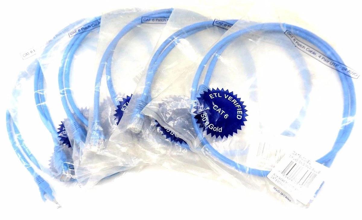 Used LOT OF 6 NEW CAT6-03-BLB 3' RJ45 SNG MLD BLUE CABLES
