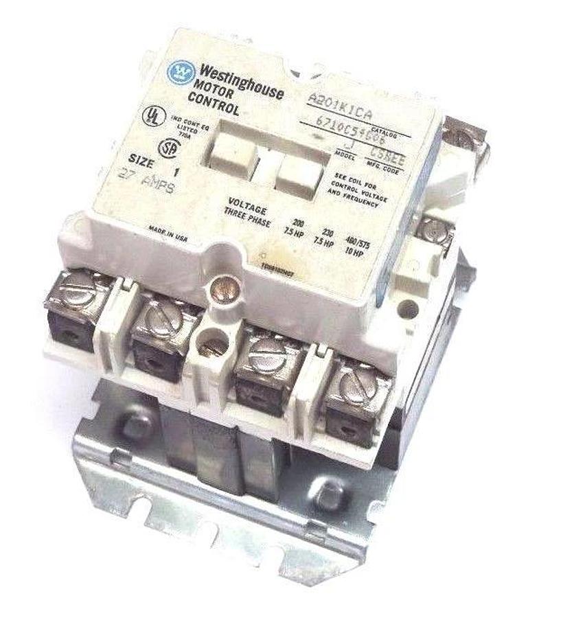Used WESTINGHOUSE A201K1CA CONTACTOR MODEL J CSREE 6710C54G06, SIZE 1, 27AMPS