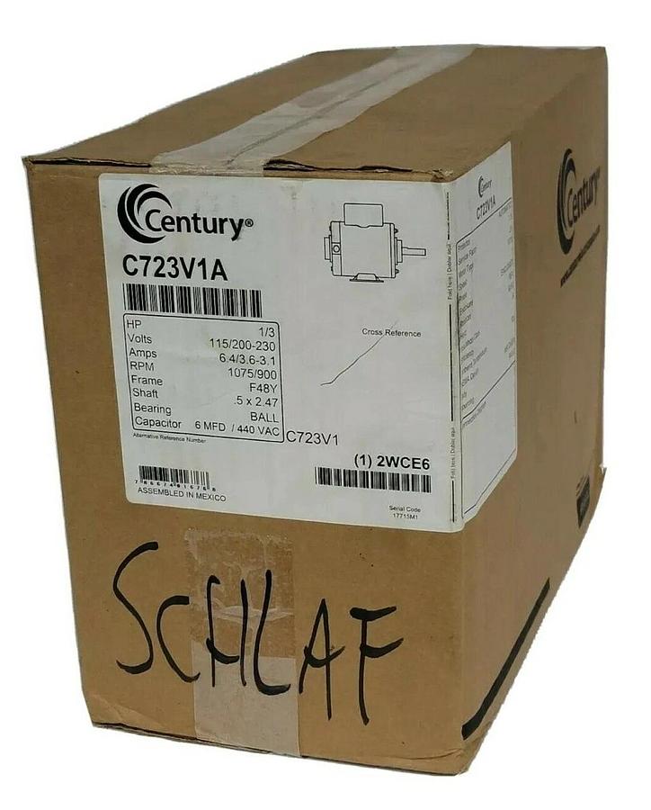 Used NIB CENTURY C723V1A MOTOR 1/3HP, 115/200-230V, FRAME: F48Y