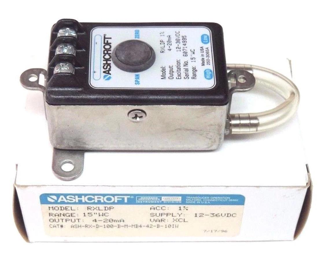 NIB ASHCROFT ASH-RX-D-100-B-M-MB4-42-B-10IW PRESSURE TRANSMITTER 4-20MA, RXLDP
