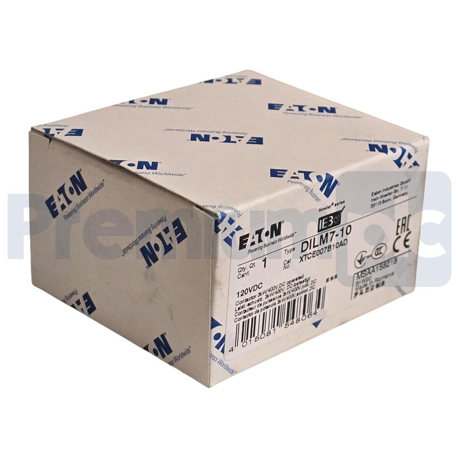 Used EATON XTCE007B10AD - DILM7-10 XT IEC CONTACTOR 7A, 120V DC COIL, 3P DILM710 NSMP