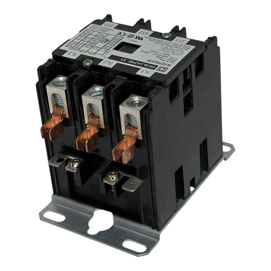 Used Square D 8910DPA43V09 Definite Purpose Contactor 3 Pole 40A FLA 50A Res 240V