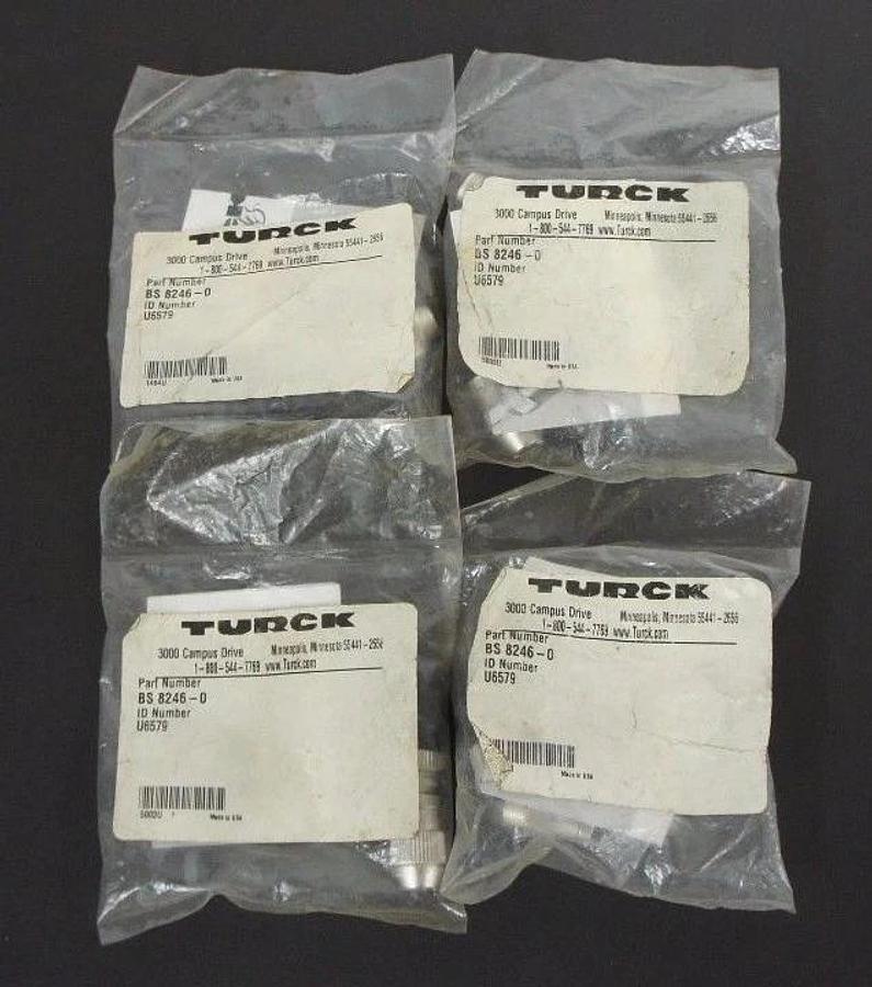 Used LOT OF 4 NEW TURCK BS 8246-0 MINIFAST CORDSET ADAPTERS ID NO. U6579 BS82460