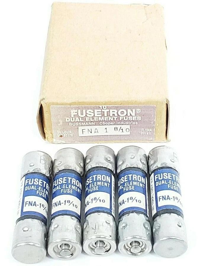 Used BOX OF 5 NEW COOPER BUSSMANN FNA-1-8/10 FUSETRON FUSES