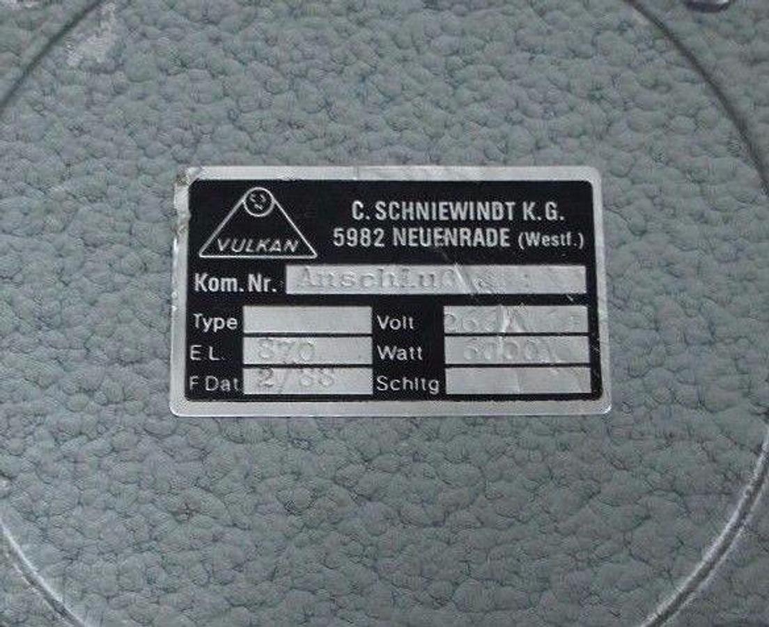 Used SCHNIEWINDT VULKAN EL: 87.0 FDAT: 2/88 VOLT: 266/460 WATTS: 6000 KOM.NR. ANSCH