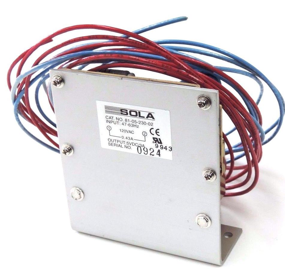 Used NIB SOLA 081-00230-0200-05 DC POWER SUPPLY 08100230020005 120VAC, 47-63HZ, 0.43A