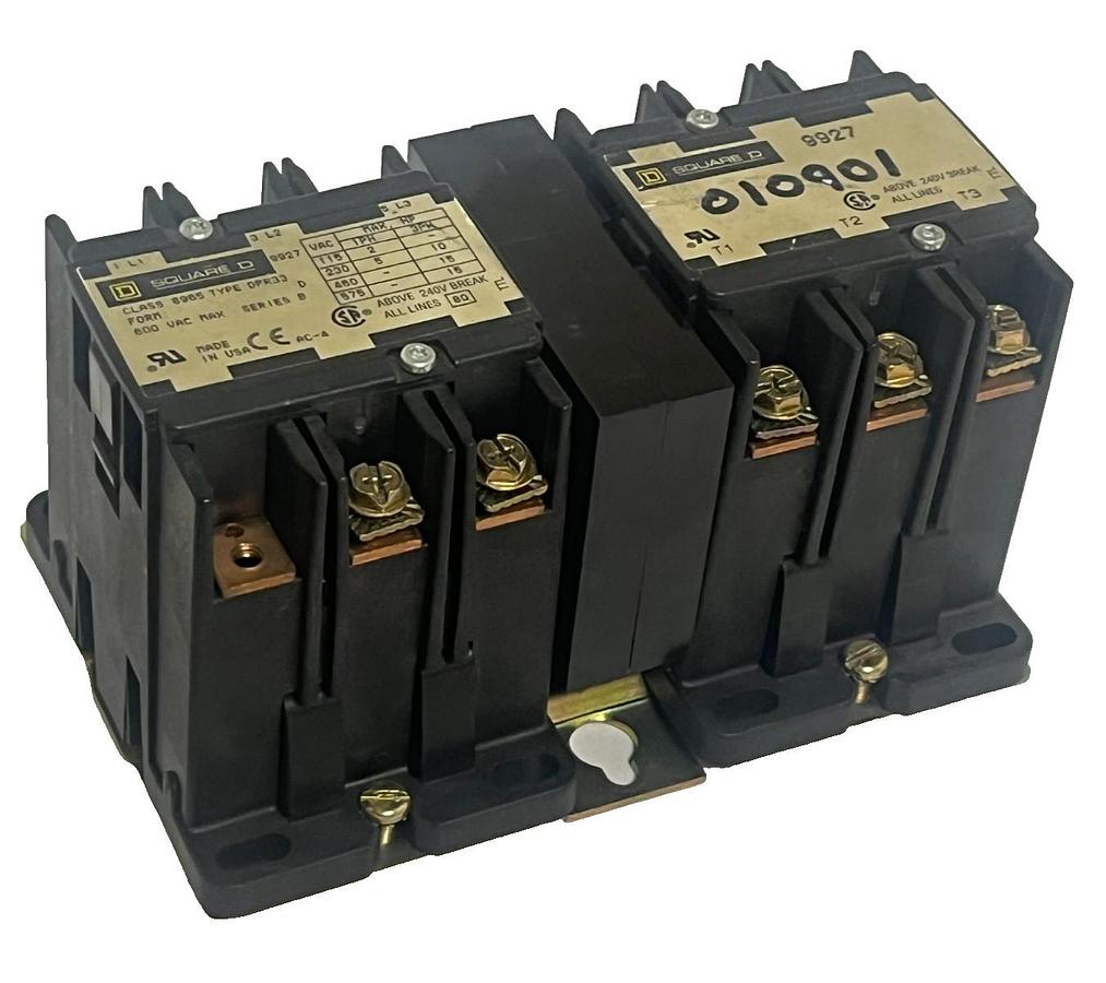 Used SQUARE D 8965DPR33V02 Ser. B Reversing Hoist Contactor 30A 600V NEMA 120V Coil