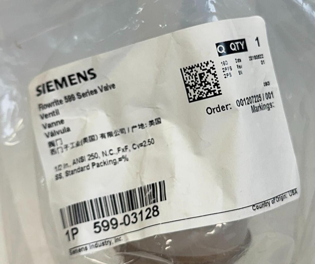 Used SIEMENS 599-03128 / 59903128 Flowrite 599 SERIES VALVE 1/2'' ANSI 250 NSMP