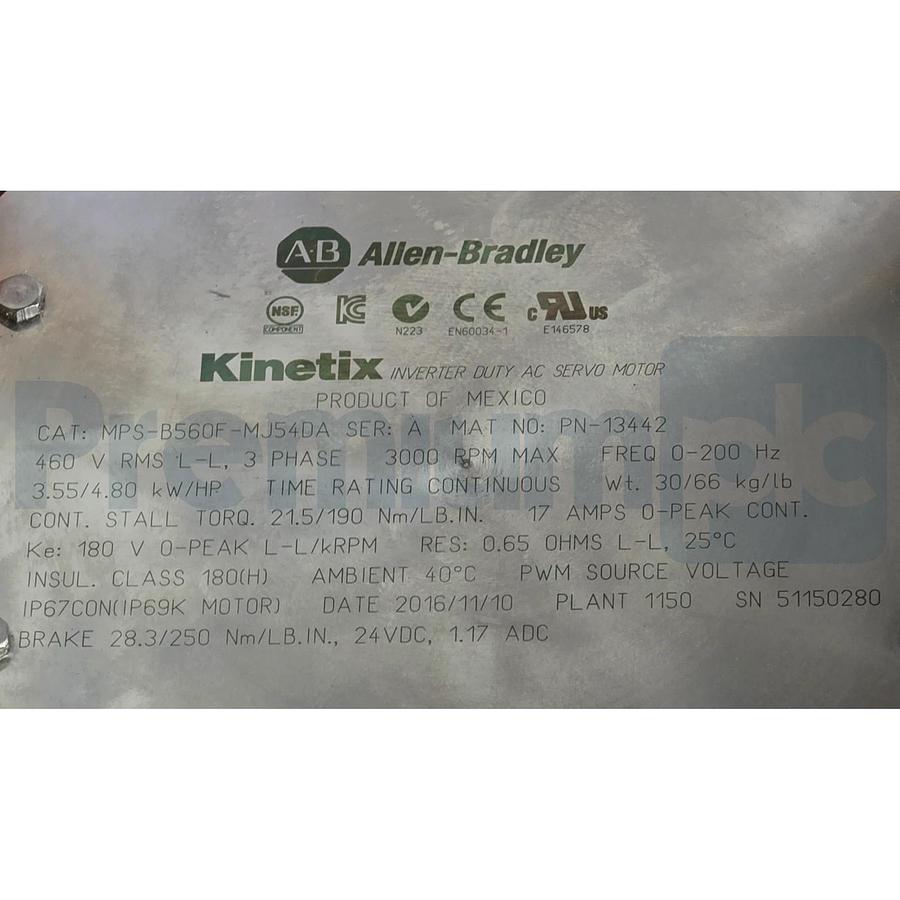ALLEN BRADLEY MPS-B560F-MJ54DA /A Kinetix MPS S/S SERVO MOTOR 460V w/BRAKE NSMP
