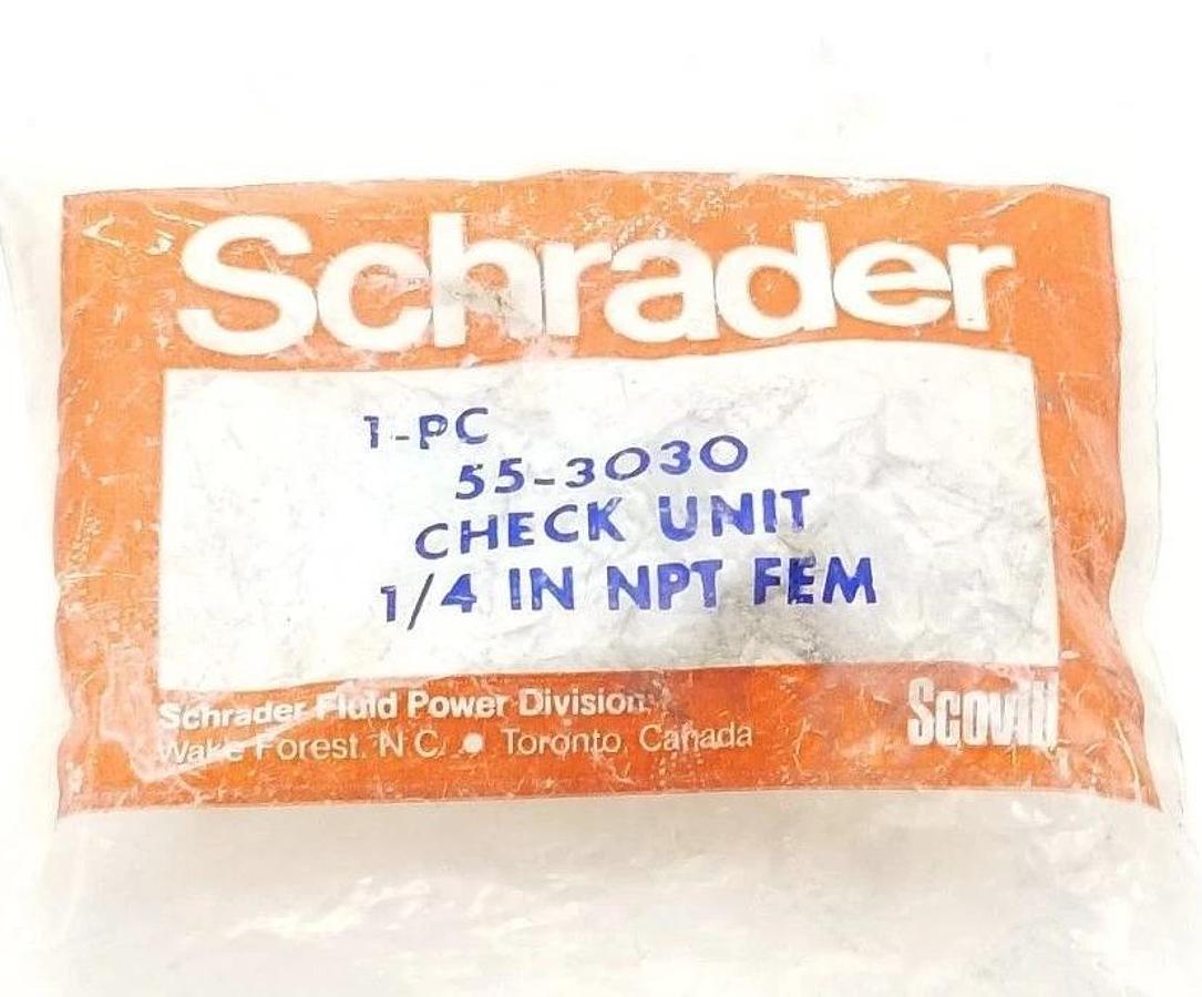 Used NEW SCHRADER 55-3030 CHECK UNIT 1/4" NPT, FEMALE, 553O3O, 55303