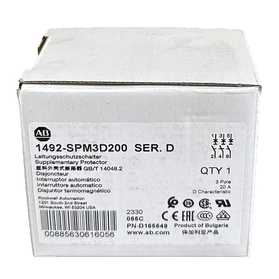 Used NEW ALLEN BRADLEY 1492-SPM3D200 /D SUPPLEMENTARY PROTECTOR 3P 20A 1492SPM3D200