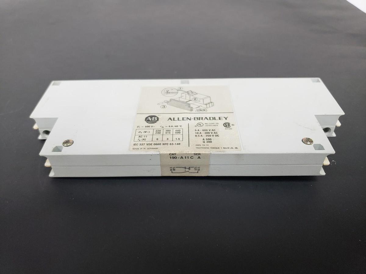 Used ALLEN BRADLEY 190-A11C SER. A AUXILIARY CONTACT 190A11C