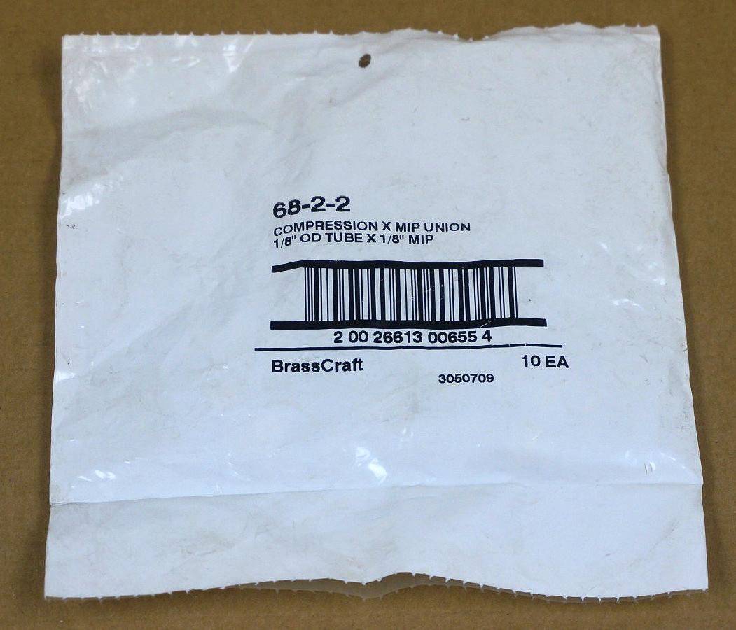 Used BAG OF 10 NEW BRASSCRAFT 68-2-2 COMPRESSION X MIP UNION 1/8" OD TUBE X 1/8" MIP