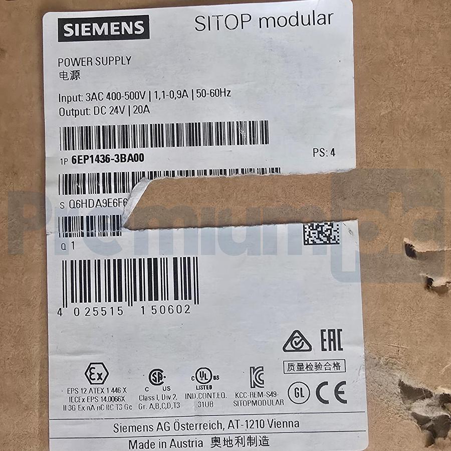 Used Siemens 6EP1436-3BA00 SITOP Modular Power Supply 3Ph 400-500VAC 24VDC 20A NSMP