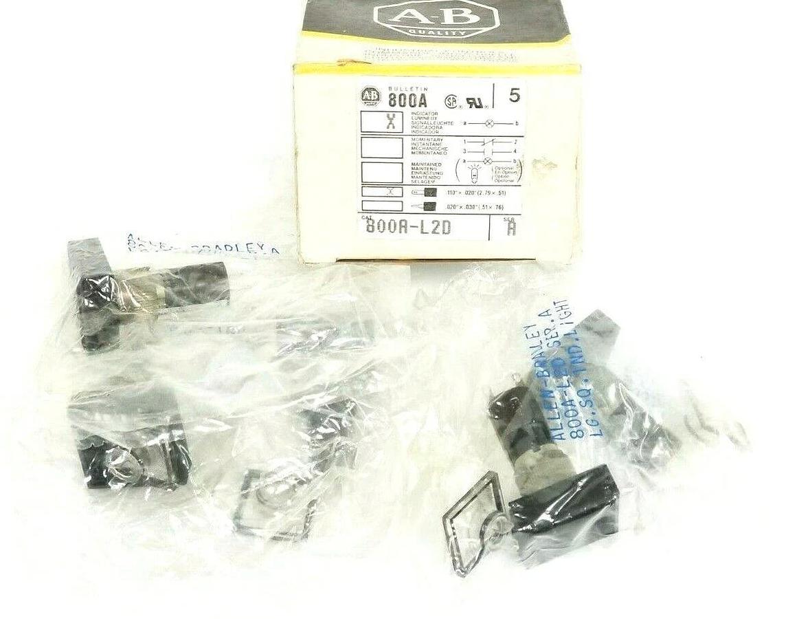 Used BOX OF 5 NEW ALLEN BRADLEY 800A-L2D MINI PUSHBUTTONS SER. A LG. SQ. 800AL2D