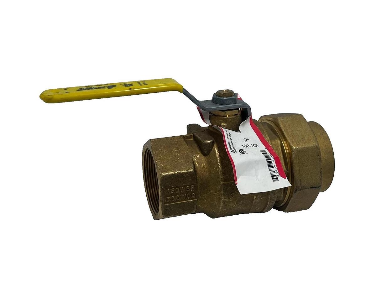 Jomar Valve 160-108 2" Brass Ball Valve Full Port Single Union End Side Tap NSNP