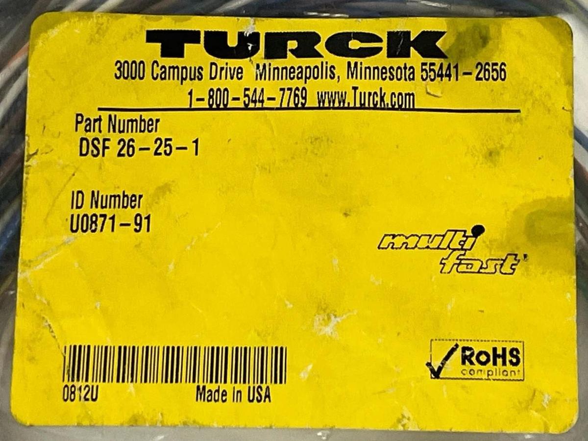 Turck DSF 26-25-1 Powerfast Receptacle 4-Pin 1-3/8" Male 1m Leads 12 AWG - NEW