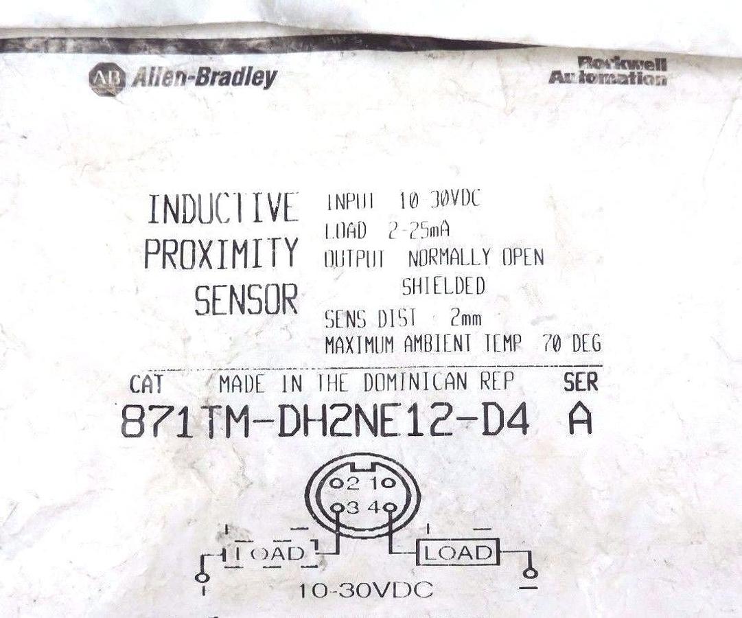 Used NEW ALLEN BRADLEY 871TM-DH2NE12-D4 SER. A PROXIMITY SENSORS 10/30VDC, 2/25MA