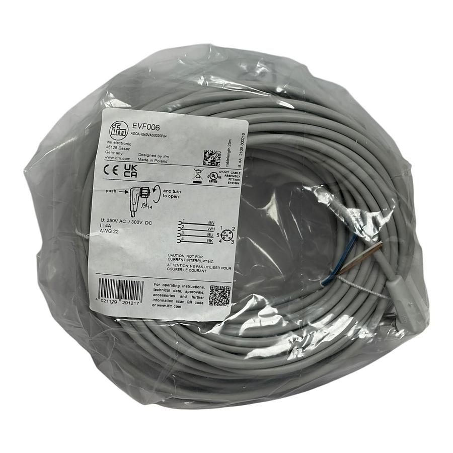 ifm electronic EVF006 M12 Right-Angle Female 4-Pin 25m Sensor Cable New