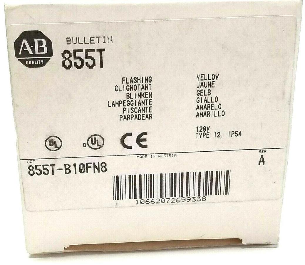 NIB ALLEN BRADLEY 855T-B10FN8 SER A YELLOW FLASHING LAMP INCANDESCENT 855TB10FN8