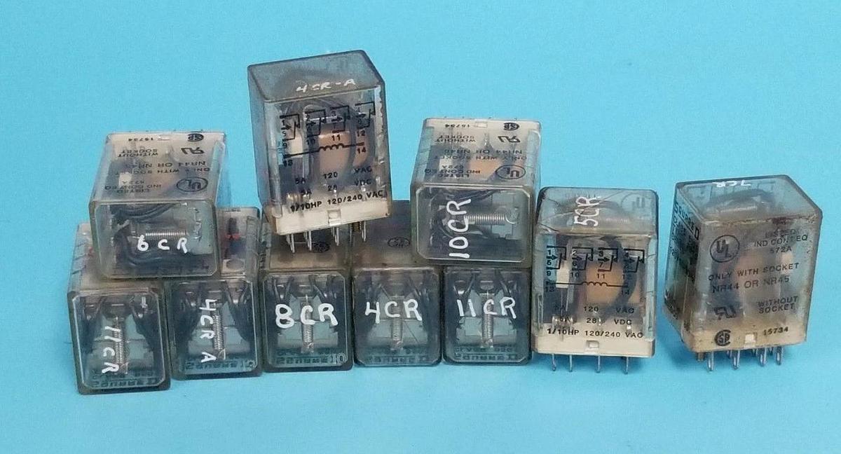 Used LOT OF 10 SQUARE D 8501-RS14 RELAYS SER. B, 120V, 50/60HZ