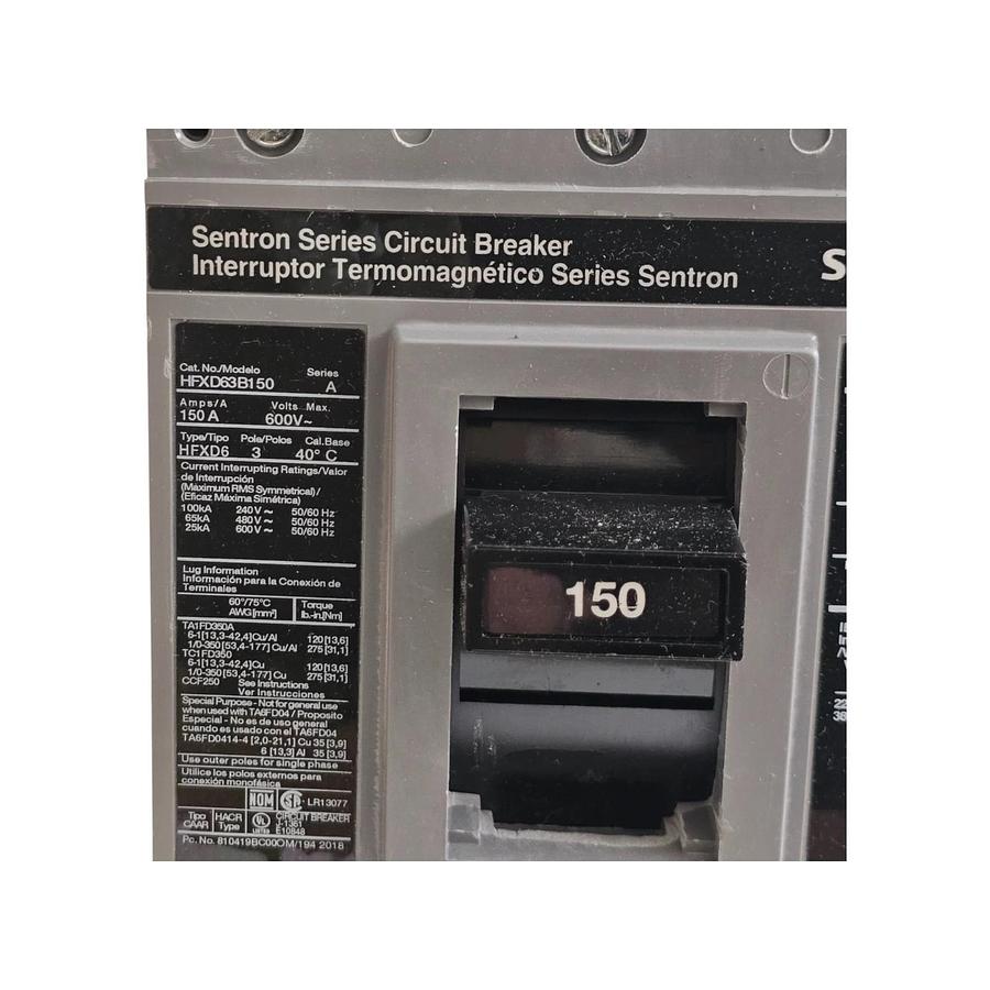 SIEMENS HFXD63B150 SENTRON CIRCUIT BREAKER 3P/150A/600V~/65kA@480V~ w/TRIP NSMP 783643318144