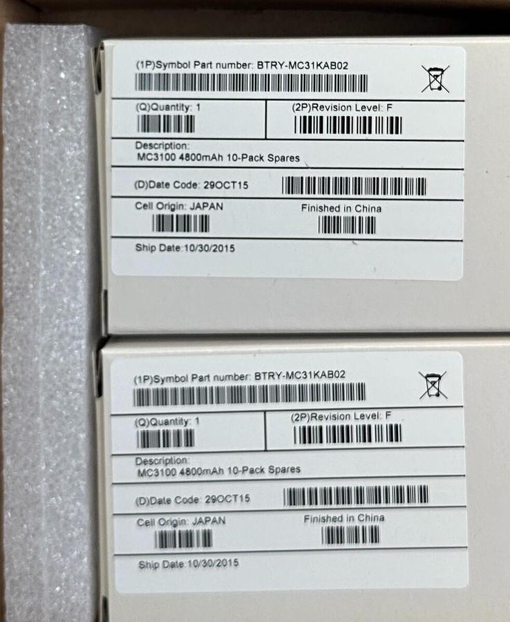 Used 10 SYMBOL BTRY-MC31KAB02-10 / BTRY-MC31KAB02 MC3100 4800mAh BATTERIES NSMP