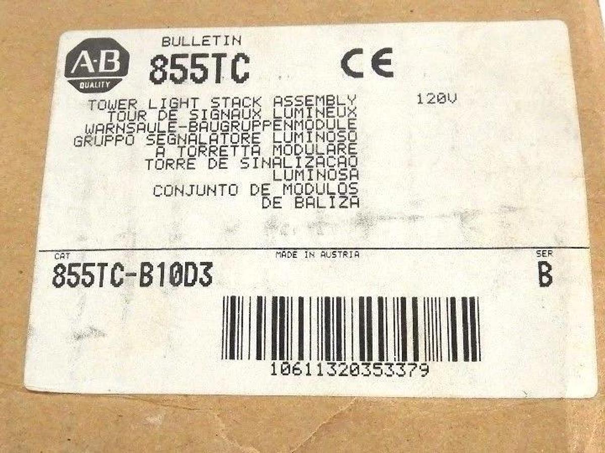 NIB ALLEN BRADLEY 855TC-B10D3 SER. B TOWER STACK LIGHT ASSEMBLY 855TCB10D3, 120V