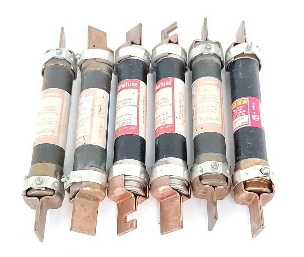 Used LOT OF 6 LITTELFUSE FLSR-40 CLASS RK-5 SLO BLO TIME DELAY DUAL ELEMENT FUSES