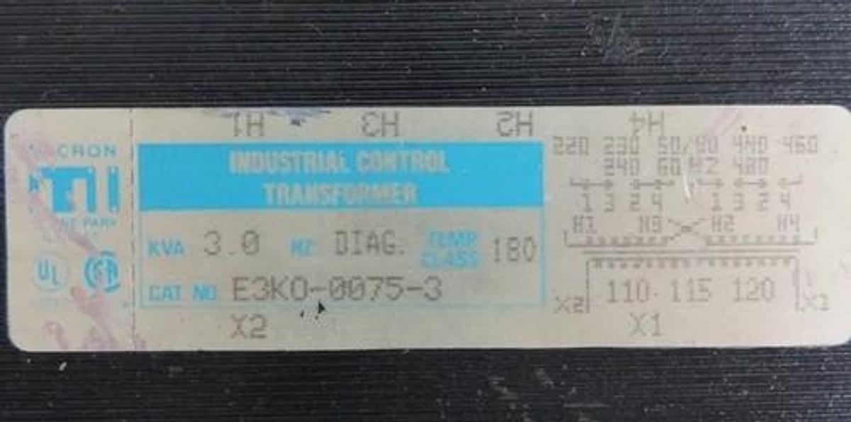 Used CUTLER HAMMER MICRON E3K0-0075-3 INDUSTRIAL CONTROL TRANSFORMER 42-3000-41