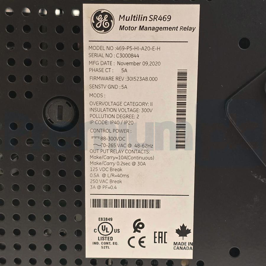 Used GE Multilin 469-P5-HI-A20-E-H SR469 Motor Management Relay w/Enhanced Display
