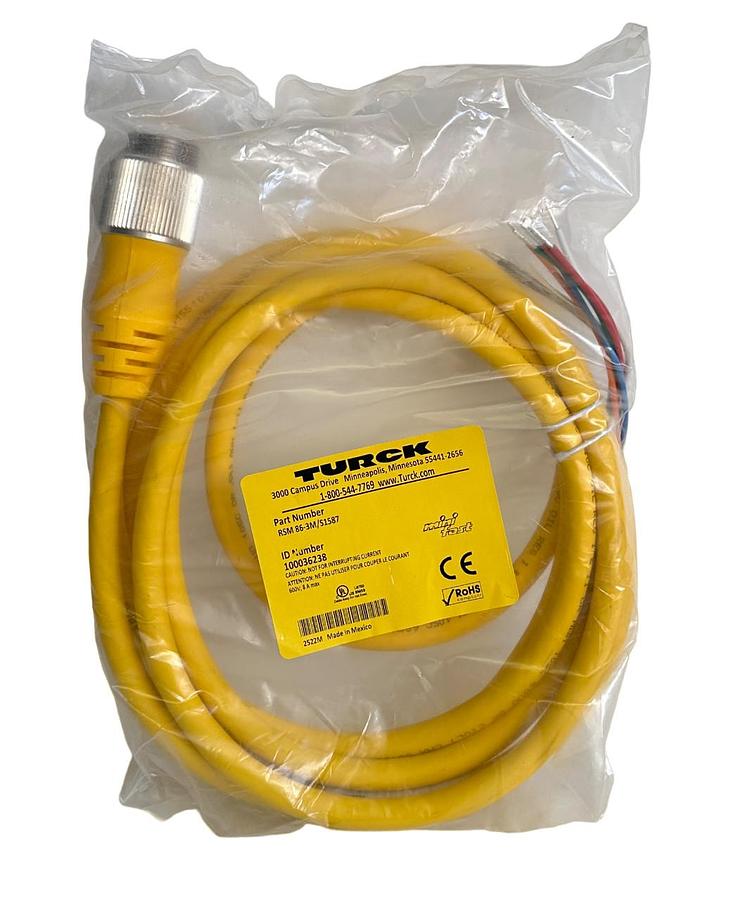 Used NEW TURCK RSM 86-3M/S1587 / RSM863MS1587 MINI SINGLE-ENDED CORDSET 3M 100036238