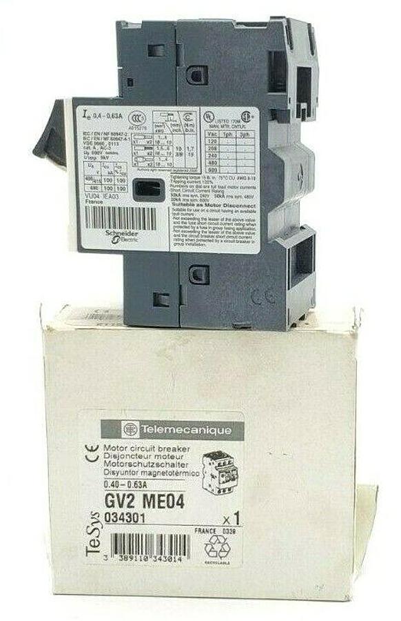 Used NEW TELEMECANIQUE GV2-ME04 MOTOR CIRCUIT BREAKER 0.40-0.63A 034301 GV2ME04